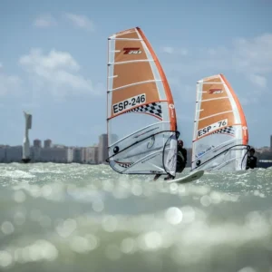 PUERTO DE SANTA MARIA, SPAIN - APRIL 29: during the Spain Cup - RSX/Techno class at the Cádiz bay on April 29, 2018 in Puerto de Santa María, Spain (Photo credit should  read Jesus DYañez / DYMAGES)